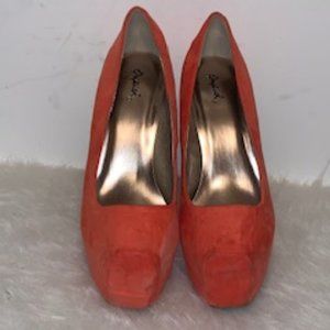 Coral Square Toed Suede Pumps